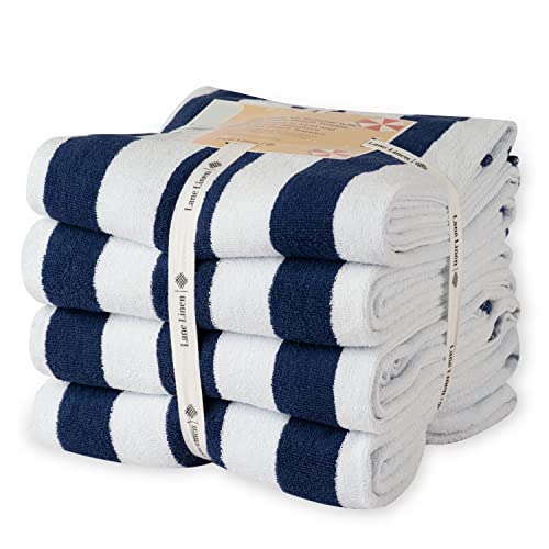 Lane Linen 100% Cotton Beach Towel, Pack Of 4 Beach Towels Set, Cabana Stripe Pool Towels, Oversized Beach Towels For Adults (30" X 60”), Highly Absorbent, Large Beach Towels, Quick Dry Towel - Blue #TOP1