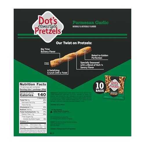 Image of Dot's Pretzels Parmesan Garlic Seasoned Pretzel Twist Snack, 1oz Individually Sized Bag (10 Count)