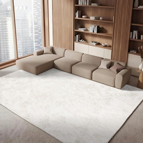 SAFAVIEH Ocean Shag Collection Area Rug - 8' x 10', Ivory, Handmade Solid, 2.4-inch Thick Ideal for High Traffic Areas in Living Room, Bedroom (OCG101A)