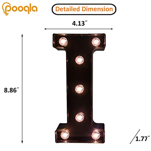 Image of Pooqla Black Light Up Letter I, Marquee Letters Black Room Decor | LED Lighted Letters Birthday Party Decorations, Gifts for Boys Men Christmas Anniversary Night Light Home Bar Room Decoration