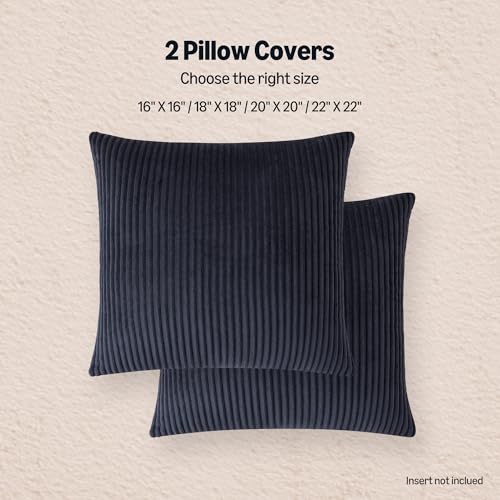 Amazon Basics Corduroy Throw Pillow Covers, 2-Pack, 16" x 16", Navy Blue - image 6