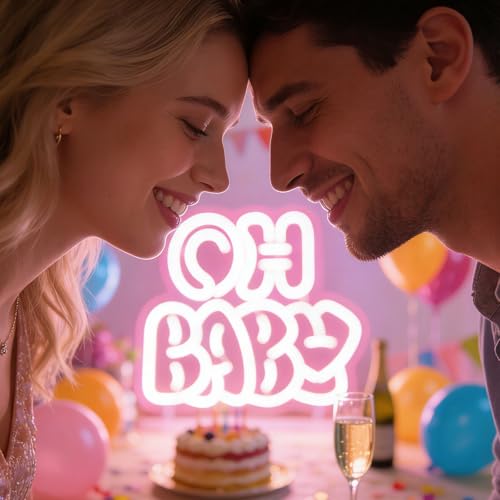 Image of Oh Baby Neon Sign for Backdrop Wall Decor,OH Baby light up sign for Valentine's Day, Nursery Wall Decor & Shower Backdrop for Arch Game Room Gift for Boy Girlfriend