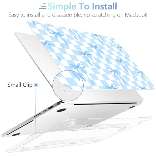 Image of MEEgoodo Case for M5 MacBook Pro 16 inch Case 2026 2024 2023 2021 with M5 M4 M3 M2 M1 Pro /Max Chip, Fit Model A3429 /A3428 /A3403 /A3186 /A2991 /A2780 /A2485, Blue&White Checkers&Bows