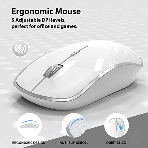 Image of J JOYACCESS Wireless Keyboard and Mouse, Slim Wireless Keyboard Mouse with Numeric Keypad Compatible with iMac Mac PC Laptop Tablet Computer Windows (Silver White)