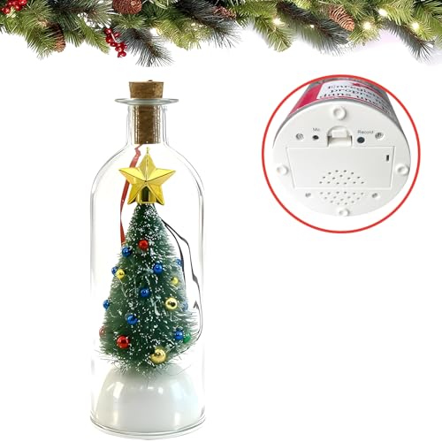 Recordable Ornament Christmas Tree with Message Bottle for Table CenterpiecesMantelLiving RoomBedroomOffice Fun