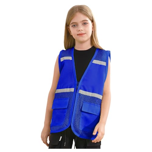 Linyuir Bambina Bambini Giubbotto Di Sicurezza Rete Giubbotto Di Sicurezza Giubbotto Di Emergenza Riflettente Giubbotto Di Protezione Con Tasche Gilet Abbigliamento Blu 11-12 anni