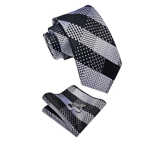 Image of YourTies Striped Plaid Ties for Men Silk Formal Necktie Set | 3.15 inch(8cm) Woven Jacquard Mens Ties with Necktie Pocket Square Cufflink Tie Clip Lapel Pin for Wedding Business Party