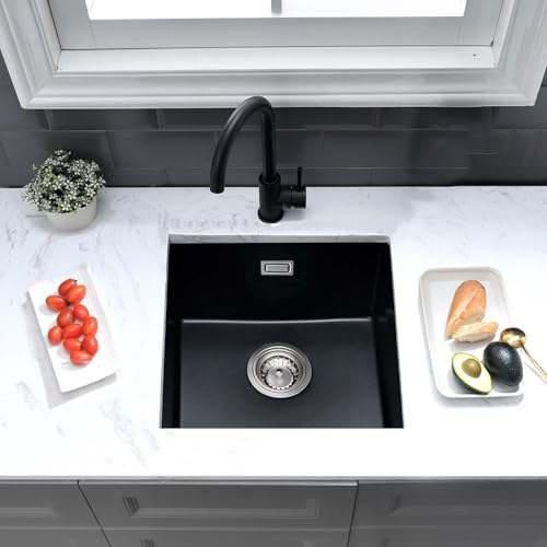 Évier cuisine quartz noir 45 cm compact pour poste de travail et bar - 3