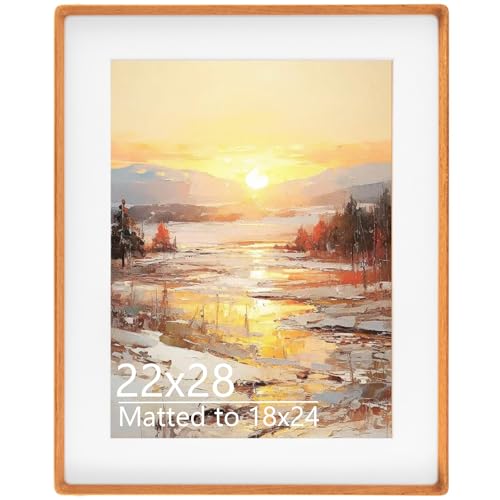 Husteria 22x28 Solid Teak Picture Frame, Matted for 18x24 Photos