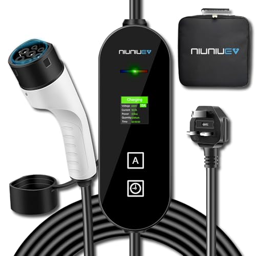 NIUNIUEV® EV Charger Cable Type 2 to 3 Pin Plug 8M [3KW | 6A~13A],Portable Electric Car Charger UK 3-Pin EV Charger,Type 2 Charging EV Charger with LED Display,Timing function,For EVs and PHEV