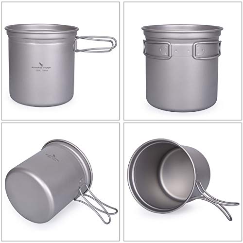 Ibasingo Titanium Pot Pan Set With Folding Handle Outdoor Camping Soup Pot Bowl Frying Pan Mess Kit Ultralight Cookware For Picnic Travel Backpacking A-Ti2036C #TOP4