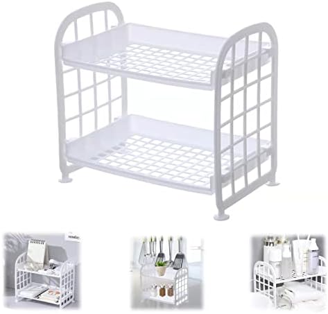 Wellcun Plastic Shelf Organizer 2 Tier Plastic Storage Shelf Cabinet Organizer White Makeup Desktop Storage Shelf Bathroom Countertop Skincare Office Desk Dresser Organizer Spice Rack