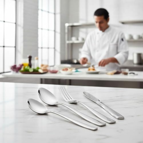 Image of 24 Pcs Silver Mirror Polish Stainless Steel Cutlery Set for Dining Table with Spoons and Forks Set + Butterknives - The Perfect Tableware /Flatware