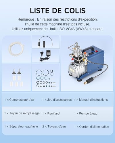 CREWORKS Compresseur à Air Portable Haute Pression 1800W Pompe Air PCP Électrique 310 Bar 50L/min avec Manomètre pour Pistolets à Air pour Bouteille Plongée Réservoir Paintball – vue 8