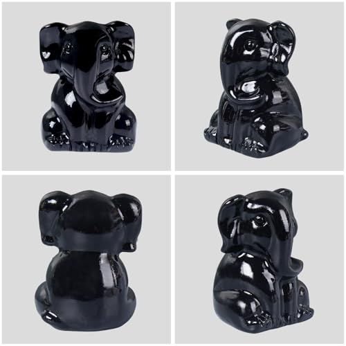 Elefante de Cristal Negro Decorativo de 2 Pulgadas miniatura 3