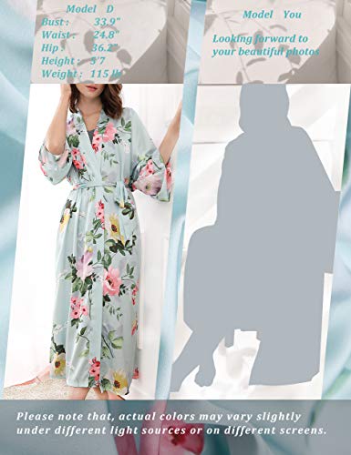 Aensso Long Soft Silk Y Kimono Robes For Women, Teal Floral Plum Lightweight Bridal Bridesmaid Robe For Wedding Party #TOP5