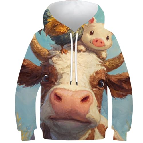 Sweat enfant imprimé cochon 3D avec poche pour l'école et les sorties