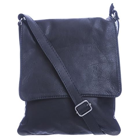 LiaTalia Womens Cross-Body Bag - 100% Real Italian Soft Leather Shoulder Handbag Purse - (Medium Size) Messeger - AMBER (Navy) Cover