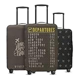 WanderWrap Reversible Luggage Covers & Protectors - Versatile & Washable Luggage & Suitcase Covers | Anti-Scratch Suitcase Cover (Charcoal Brown Departure Board, Medium (58-63 x 38-42 x 23-27cm))