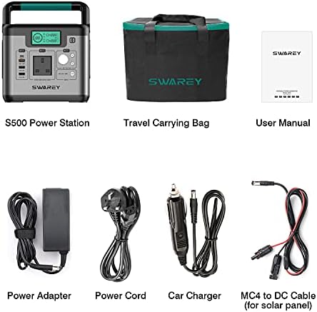 SWAREY Portable Power Station S500 518Wh 230V/500W Portable Power Generator Backup Emergency Power Supply Solar Generator for Camping Travel Fishing with Carrying Bag
