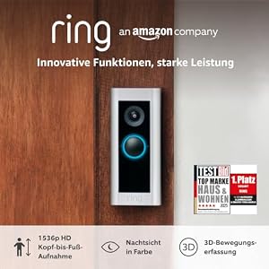 Ring Videotürklingel Pro Kabel (bisher: Video Doorbell Pro 2) von Amazon | Klingel mit Kamera, 1536p-HD-Video, Kopf-bis-Fuß-Aufnahme, 3D-Bewegungserfassung, WLAN, festverdrahtet