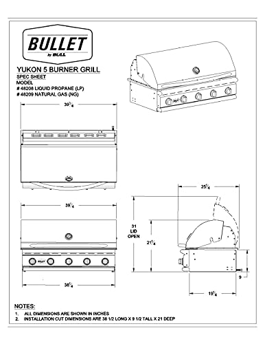 Bull Outdoor Products 48209 Bullet By Bull Yukon 5 Burner Outdoor Kitchen Grill, Built-In Gas Grill thumb #8