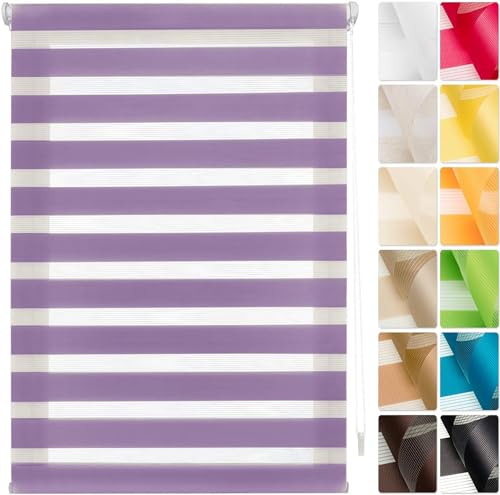 Tela Oscurecedora Ventana 60 x 100 cm Protección Solar y Blackout, Opaco, Persiana Ajustable Opaca, Persiana Enrollable para Interiores y Exterior, para Todo Tipo de Ventanas, Morado