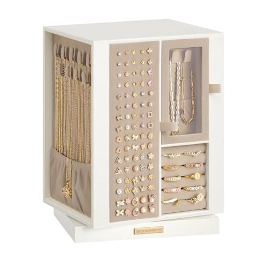 SONGMICS Schmuckkästchen, um 360° drehbar, Schmuckbox mit 4 Schubladen, Schmuckaufbewahrung, für Halsketten, Armbänder, Ringe, Ohrringe, Geschenkidee, cremeweiß JBC211WD01
