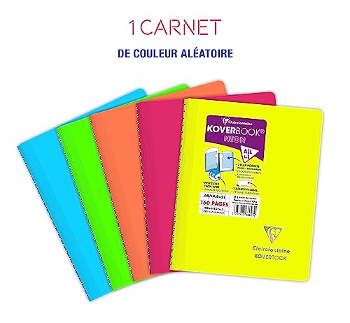 Clairefontaine 366623C - Spiralheft Koverbook NEON Umschlag aus PP blickdicht 14,8x21cm 80 Blatt kariert, 1 Stück, farbig sortiert in Neonfarben