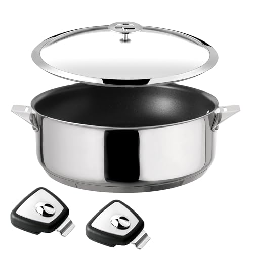 Cuisinox Eclipse – Sartén de 24 cm con revestimiento cerámico – Base encapsulada – Compatible con todo tipo de fuego, incluida inducción, acero inoxidable 18/10 – Acabado espejo – Tapa – Asas