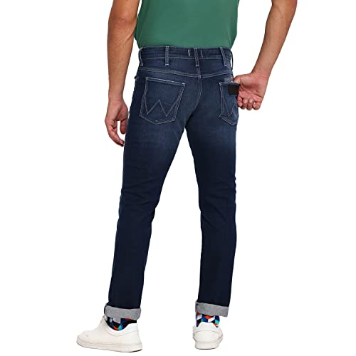 Image of Wrangler Dark Tone Wash Cotton Stretch Millard Regular Fit Mens Jeans