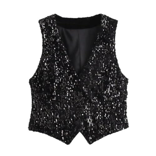 ERFMFKL Women's Casual Solid Sequins Bead Decoration Casual V-Neck Vest Tight Tank Top
