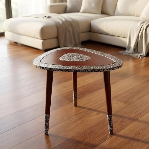 Image of Arvix Store Wooden Coffee Table with Engineered Wood Top- Solid Mango Wood Legs & Antique Aluminium Design- Perfect for Living Room & Home and Office Decor (Triangle)