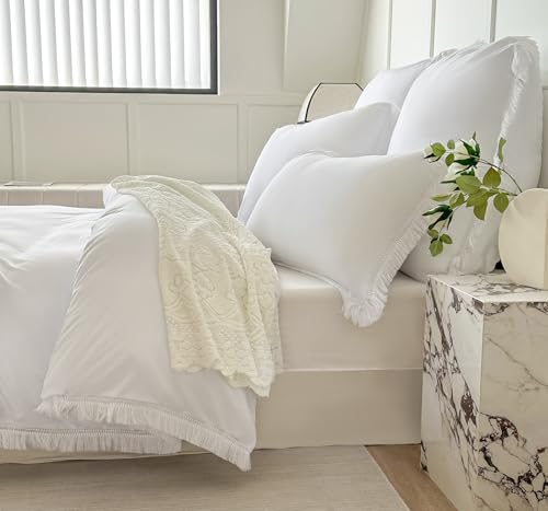 Amolavet Boho Quasten Design Weiß Bettwäsche 200x200 3teilig Set aus...