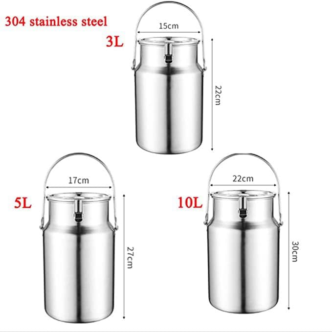 Milk Wine Bucket 304 Stainless Steel Milk Can with Sealed Lid and Single Handle for Solid Liquid Storage Container Milk Transport Bucket Wine Pail Milk Canister Tote Jug Barrel (10L)