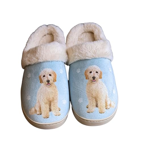 Image of E&S Pets Goldendoodle Snugg Slippers for Pet Lovers - Fuzzy Memory Foam House Slippers - Plush Faux Fur Lining - Non-Slip Sole