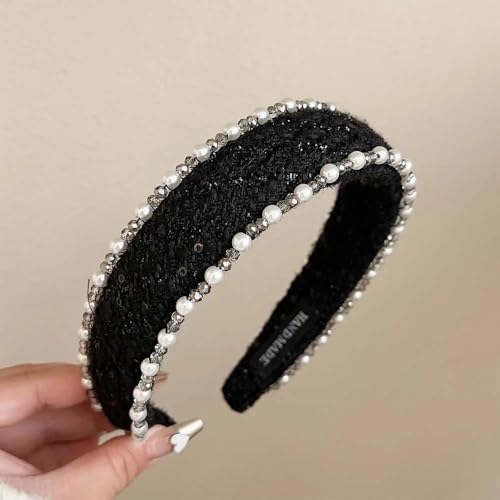 Women Winter Wool Pearl Headband Wide Edge High Skull Top