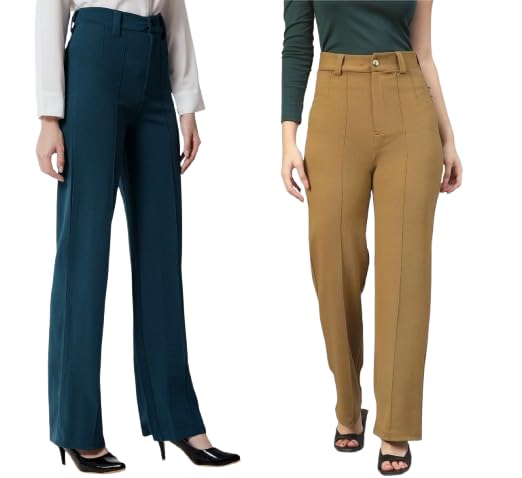 KV Clothing Cotton Blend Bootcut Parallel Trouser Pants for Women Regular Fit, Bellbottom Straight Pants for Womens