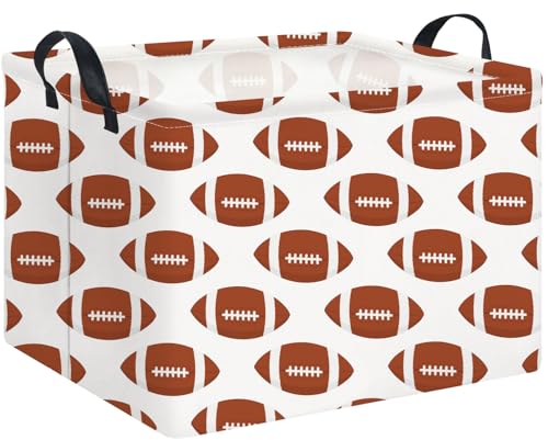 Image of NTAOHAMPER Rectangular Football Storage Basket Empty,Collapsible Gift Basket with Handles,Toys /Books Box,Room Decor(American Football)