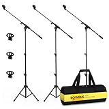 BOWENS 3 Set Adjustable Tripod Mic Stand Boom Arm (18–70') – Heavy Duty Microphone Stand floor for Singing Podcast with Universal Clips and Padded Carry Case
