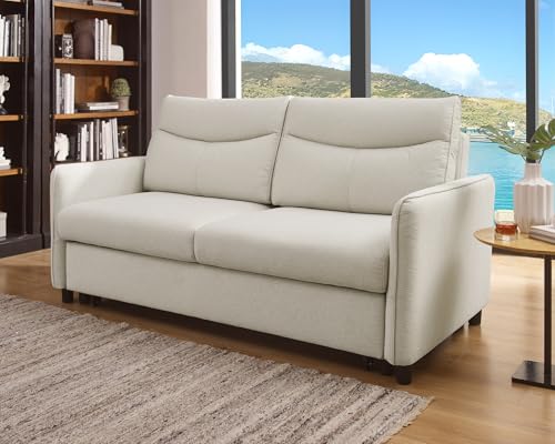 THSUPER 75-Inch Queen Size Convertible Sleeper Sofa Bed, Comfortable Pull-Out Futon Loveseat, Full Love Seat for RV Small Spaces, Hide-A-Bed Fold Out Couch - Beige