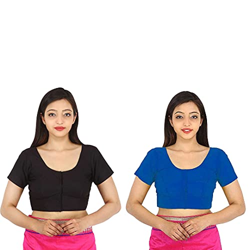 Image of Namita Women's Cotton Half Sleeve Blouse (U-COT-COM-2-BLACK-NAVYBLUE-34 Black-Navyblue 34)