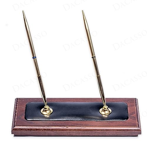 Dacasso Luxury Walnut & Black Leather Double Pen Stand with
