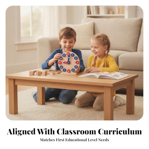 Amagogo Children Kids Clock Teaching Clock Time Teaching Clock with Sturdy Wooden Face and Interactive Time Setting Suitable for Early Math Classroom Stations Home Tutoring Parent Guided Study - Image 7