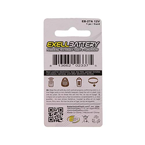 Exell Eb-27A Alkaline 12V Battery Replaces 27A, A27, B-1, Ca22, El-812, El812, G27A, Gp27A, L828, Mn27, R27A #TOP1