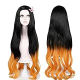 LABEAUTÉ Nezuko Cosplay Wig for Anime Black Orange Wig, Women Adult Long Halloween Character Costume Wigs Cosplay Clothes for Demon Slayer