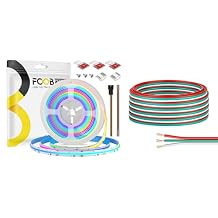 16.4FT WS2811 IC RGB COB LED Strip 12V Addressable Chasing Dream Color 100IC Strips 12mm Flexible High Density Uniform Tape Light with 20Gauge 3 Pin Extension Electrical Wire