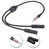 HerMia Car Radio Stereo AM & FM Antenna Connector SMB Splitter Y Adaptor Cable, 1 Male to 2 Female Plug for Automobile Car Antenna Aerial