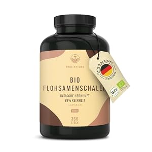Bio Flohsamenschalen – 360 vegane Kapseln (750mg) – Herkunft: Indien – 4500mg hochdosierte Tagesdosis – 85% Ballaststoffgehalt – 99% Reinheit – Deutsche Produktion – TRUE NATURE®