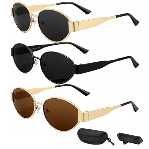 Catálogo de Lentes Dama Top 10. 39 3 Piezas Lentes de Sol Ovalados, Lentes de Sol de Moda para Hombres y Mujeres, Gafas de sol mujer Retro, con estuche y paño de limpieza, para conducir, vacaciones (Nergo + Gris +...